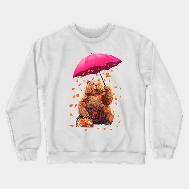 Bear with umbrella on white Crewneck Sweatshirt by kodamorkovkart